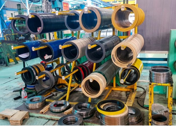 Vòng đệm xả băng bằng PU có độ đàn hồi cao, chống xé rách bởi mép tôn sắc nhọn và bảo vệ lưỡi dao tuyệt đối