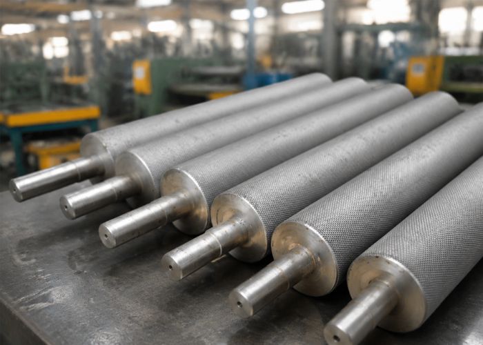 Gia công rulo thép khía nhám quả trám giúp tăng ma sát, triệt tiêu lỗi trượt đai băng tải máy nhám thùng
