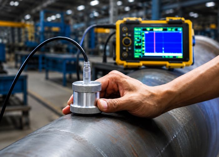 Kiểm tra siêu âm UT giúp tầm soát chính xác nứt ngầm, ngăn ngừa rủi ro gãy trục rulo đột ngột